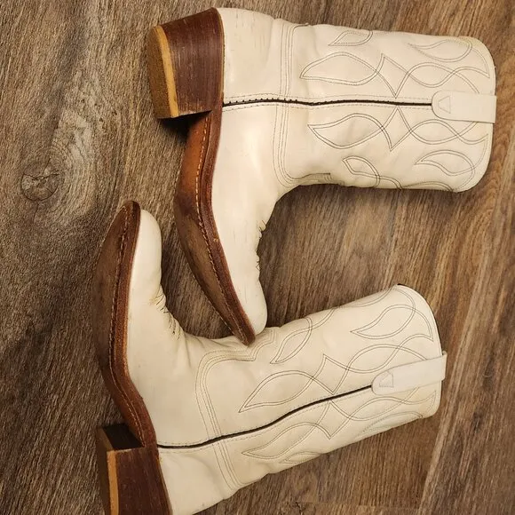 Landis Kinney Vintage White Ladies Cowboy Boots Size 9 Genuine leather