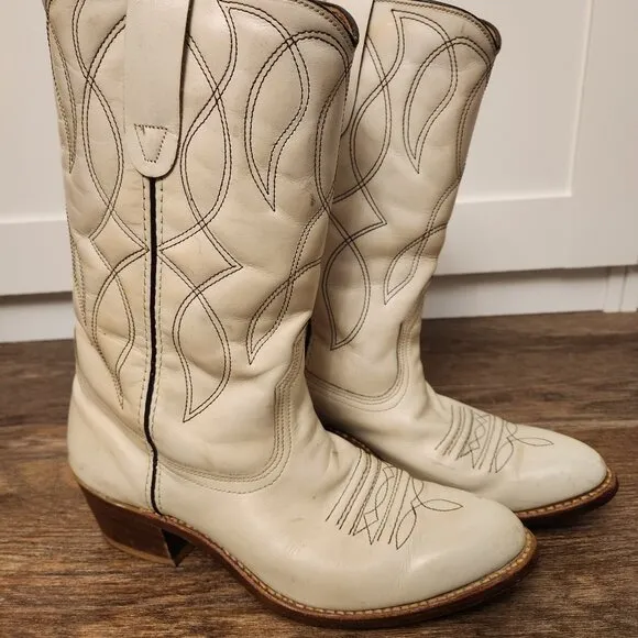 Landis Kinney Vintage White Ladies Cowboy Boots Size 9 Genuine leather
