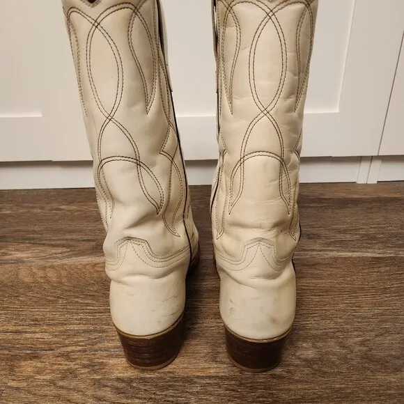 Landis Kinney Vintage White Ladies Cowboy Boots Size 9 Genuine leather