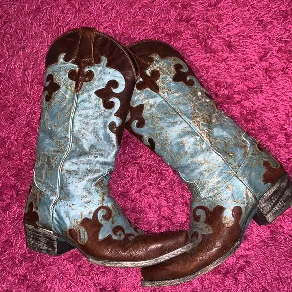 Lane Dawson Western Boots Distressed Boho Cowboy Cowgirl Turquoise Brown