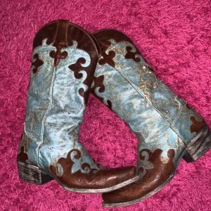 Lane Dawson Western Boots Distressed Boho Cowboy Cowgirl Turquoise Brown