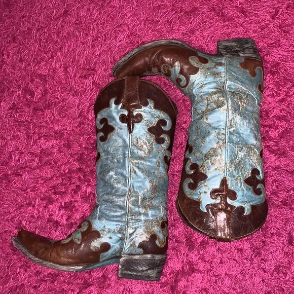 Lane Dawson Western Boots Distressed Boho Cowboy Cowgirl Turquoise Brown