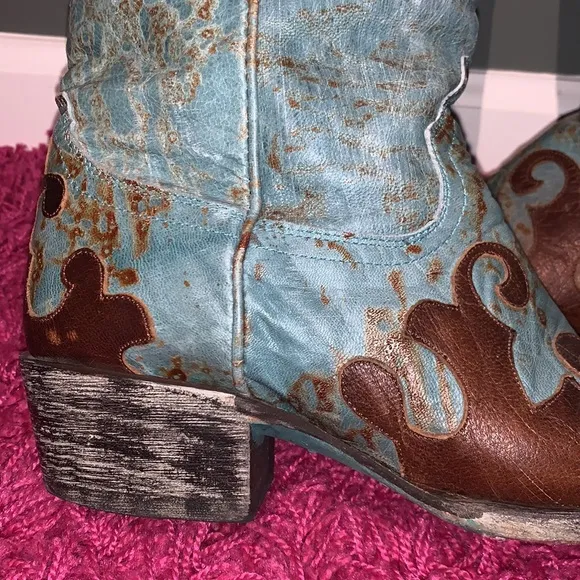 Lane Dawson Western Boots Distressed Boho Cowboy Cowgirl Turquoise Brown