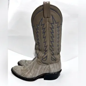 Laramie Handmade Leather Boots Western Stitched Vintage Gray Aqua Thread Size 8