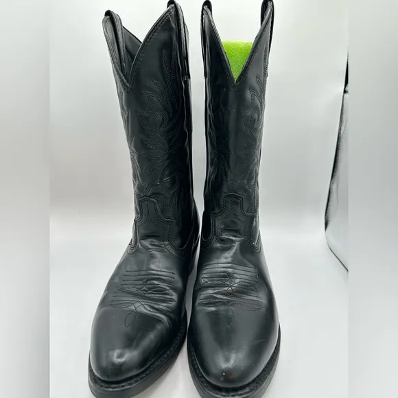 Laredo Boots 4240 Paris Lea Vamp Fox &amp; Front Shaft Cowboy Black Leather Sz 9