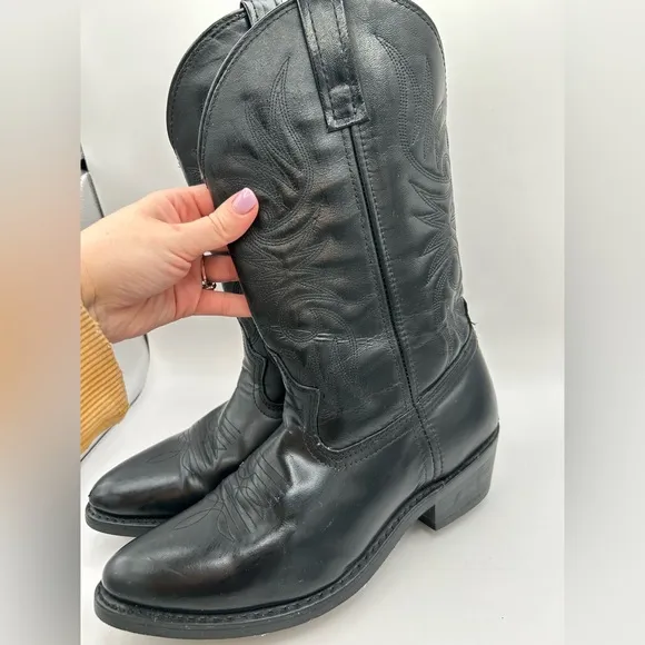 Laredo Boots 4240 Paris Lea Vamp Fox &amp; Front Shaft Cowboy Black Leather Sz 9