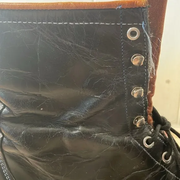 Laredo Brown Black Lace Up Boots Metal Vintage Western Design