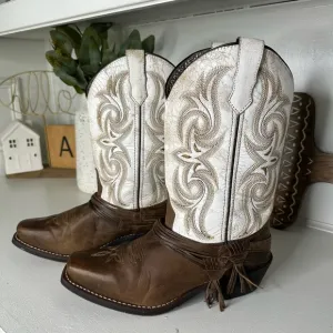 Laredo Crackle Embroidered Tassel Brown and White Cowboy Western Boots -Size 8.5