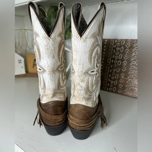 Laredo Crackle Embroidered Tassel Brown and White Cowboy Western Boots -Size 8.5