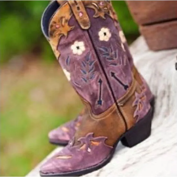 Laredo Miss Kate Leather Floral Embroidered Snip Toe Western Boots
