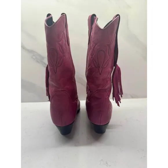 Laredo Sz 6 Vintage Pink Leather Cowgirl Western Boots Tassle Fringe Embroidery