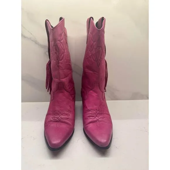 Laredo Sz 6 Vintage Pink Leather Cowgirl Western Boots Tassle Fringe Embroidery
