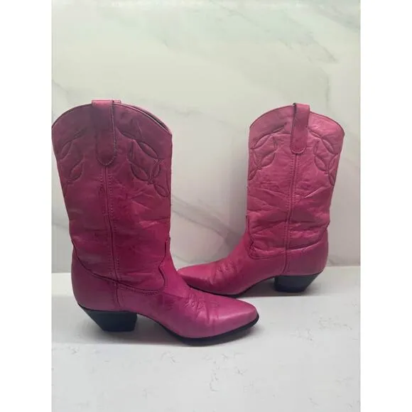 Laredo Sz 6 Vintage Pink Leather Cowgirl Western Boots Tassle Fringe Embroidery