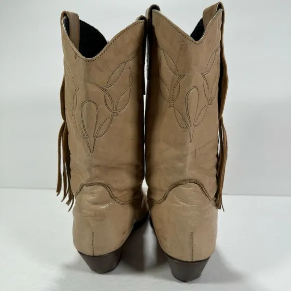 Laredo Vintage Cream Leather Fringe Western Cowboy Boots Women’s Size 6M