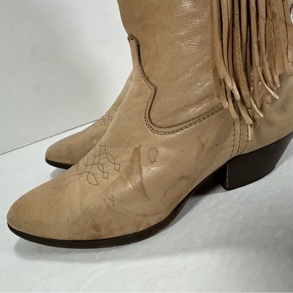 Laredo Vintage Cream Leather Fringe Western Cowboy Boots Women’s Size 6M