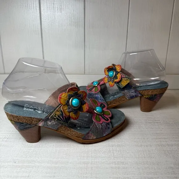 L'Artiste By Spring Step D-Erbal-NM Slide Sandals Floral Velcro Size 39 or 8.5