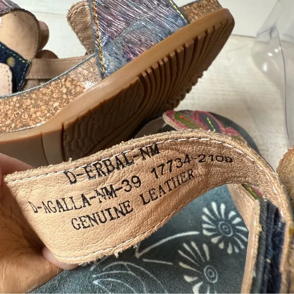 L'Artiste By Spring Step D-Erbal-NM Slide Sandals Floral Velcro Size 39 or 8.5