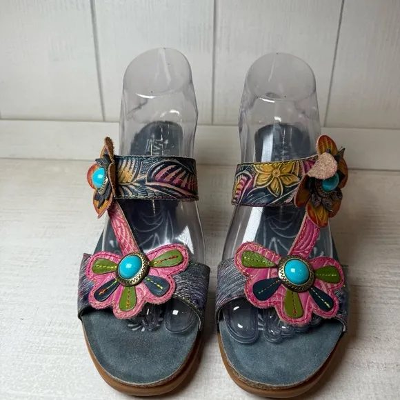 L'Artiste By Spring Step D-Erbal-NM Slide Sandals Floral Velcro Size 39 or 8.5