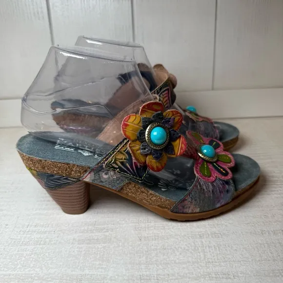 L'Artiste By Spring Step D-Erbal-NM Slide Sandals Floral Velcro Size 39 or 8.5