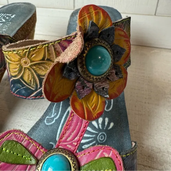 L'Artiste By Spring Step D-Erbal-NM Slide Sandals Floral Velcro Size 39 or 8.5