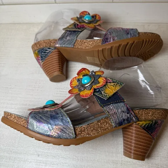 L'Artiste By Spring Step D-Erbal-NM Slide Sandals Floral Velcro Size 39 or 8.5