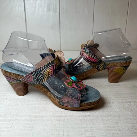 L'Artiste By Spring Step D-Erbal-NM Slide Sandals Floral Velcro Size 39 or 8.5