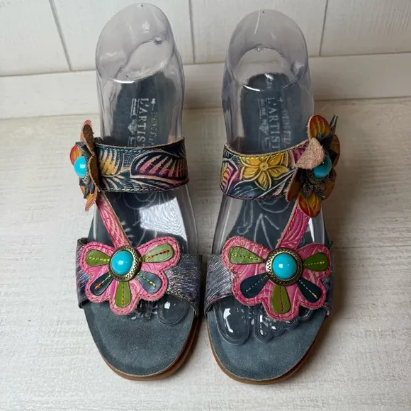 L'Artiste By Spring Step D-Erbal-NM Slide Sandals Floral Velcro Size 39 or 8.5