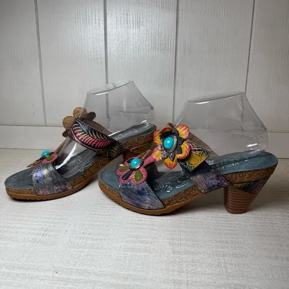 L'Artiste By Spring Step D-Erbal-NM Slide Sandals Floral Velcro Size 39 or 8.5