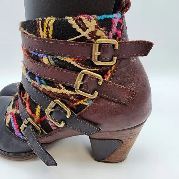 L’Artiste Leather Yarn Buckle Ankle Boots Heeled Boho Artsy Whimsigoth Women 9.5