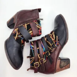 L’Artiste Leather Yarn Buckle Ankle Boots Heeled Boho Artsy Whimsigoth Women 9.5