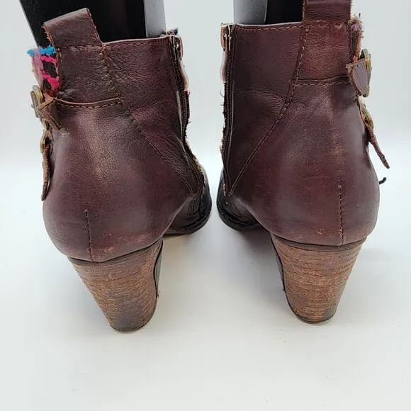 L’Artiste Leather Yarn Buckle Ankle Boots Heeled Boho Artsy Whimsigoth Women 9.5
