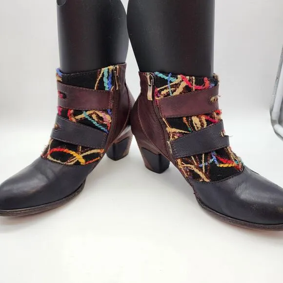 L’Artiste Leather Yarn Buckle Ankle Boots Heeled Boho Artsy Whimsigoth Women 9.5