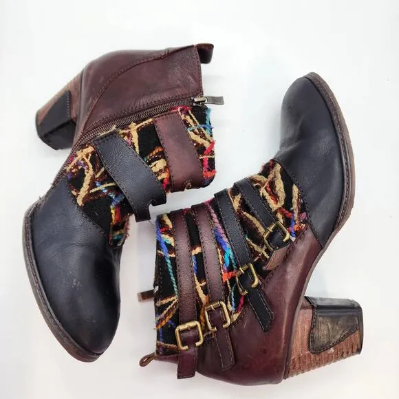 L’Artiste Leather Yarn Buckle Ankle Boots Heeled Boho Artsy Whimsigoth Women 9.5