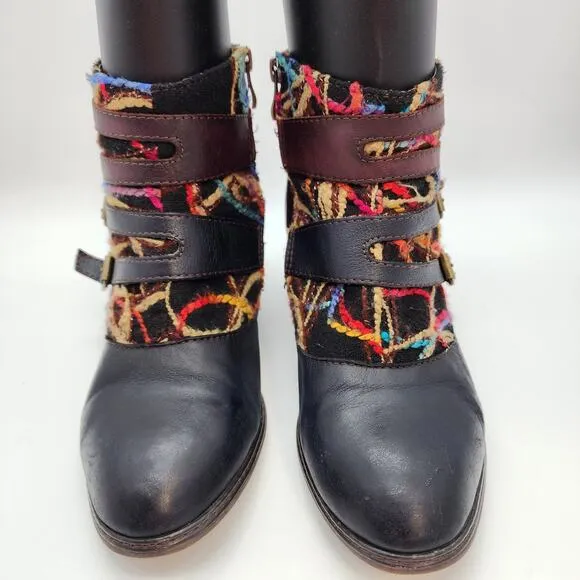 L’Artiste Leather Yarn Buckle Ankle Boots Heeled Boho Artsy Whimsigoth Women 9.5