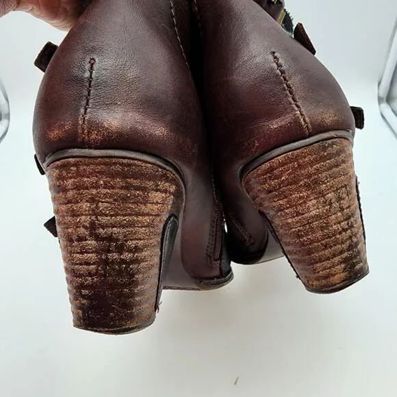 L’Artiste Leather Yarn Buckle Ankle Boots Heeled Boho Artsy Whimsigoth Women 9.5