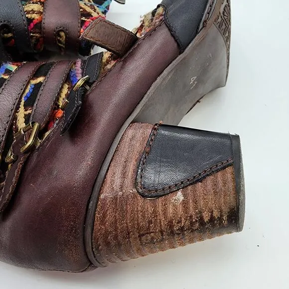 L’Artiste Leather Yarn Buckle Ankle Boots Heeled Boho Artsy Whimsigoth Women 9.5