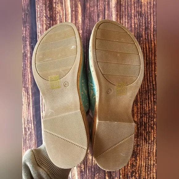 L'Artiste Spring Step Aldina Size 40 (9) Leather Slide Sandals Floral Boho Cork