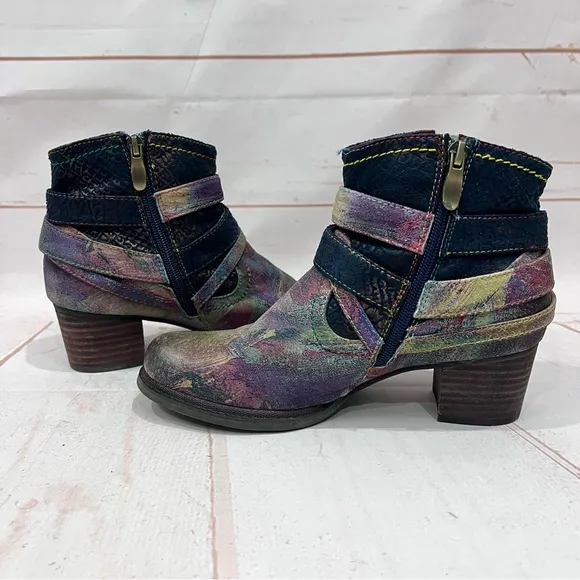 L’artiste Spring Step Leather Iridescent Paint Strokes Shazzam Ankle Booties
