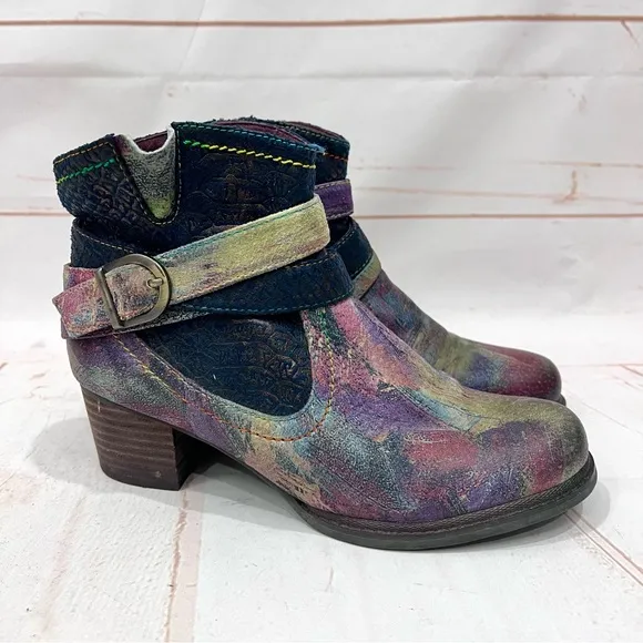 L’artiste Spring Step Leather Iridescent Paint Strokes Shazzam Ankle Booties