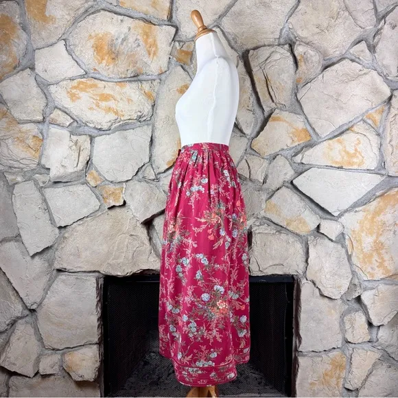 Lauren Ralph Lauren c. 1990s Cotton Maxi Skirt Heritage Red Floral | 12
