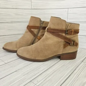Lauren Ralph Lauren Mehira Suede and Leather Strap Ankle Boots in Sand Size 8