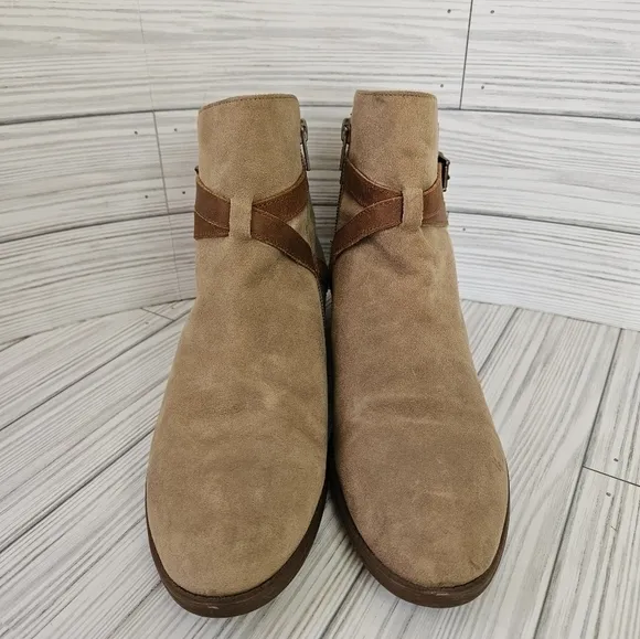 Lauren Ralph Lauren Mehira Suede and Leather Strap Ankle Boots in Sand Size 8