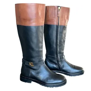 Lauren Ralph Lauren Women's Leather Everly Riding Boot Black Brown Boho Size 6B