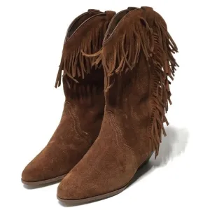 Leather Craft Fringe Boho Frisco Leather Boots 7