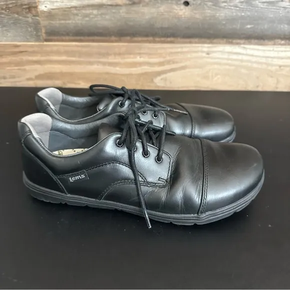 Lems Nine2Five Shoes Mens size 9 Black Vegan Leather Minimalist Sneakers Cap Toe
