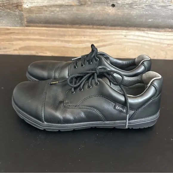 Lems Nine2Five Shoes Mens size 9 Black Vegan Leather Minimalist Sneakers Cap Toe