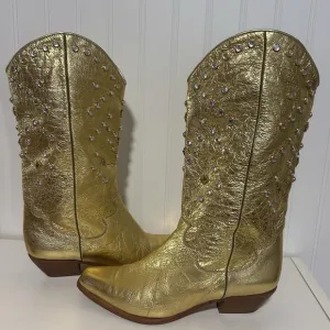 Lenni Vintage Metallic Gold Cowboy Boots Made In Italy Women's 7 1/2