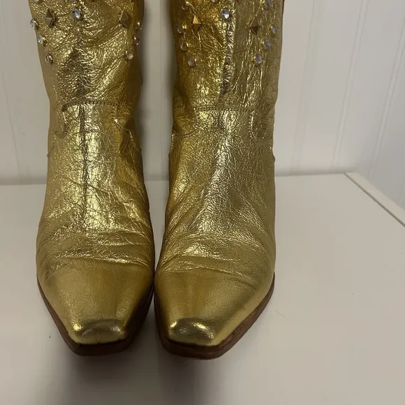 Lenni Vintage Metallic Gold Cowboy Boots Made In Italy Women's 7 1/2