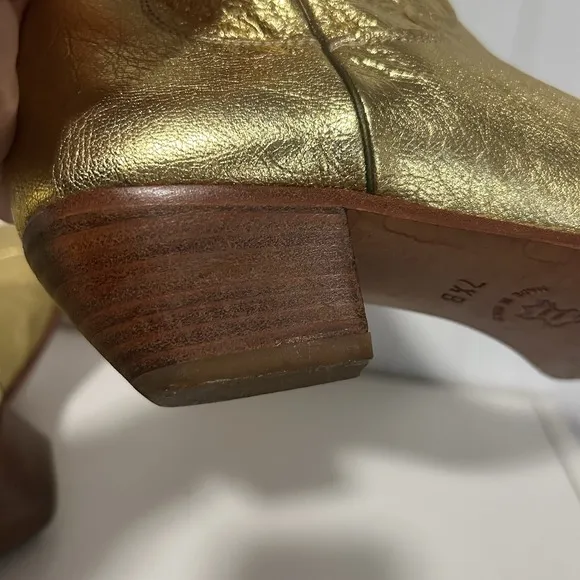 Lenni Vintage Metallic Gold Cowboy Boots Made In Italy Women's 7 1/2
