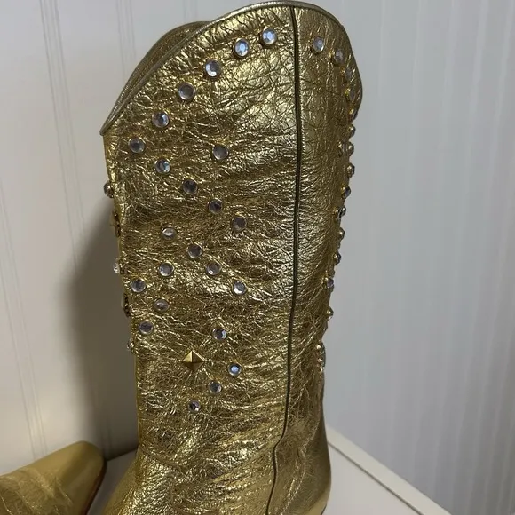 Lenni Vintage Metallic Gold Cowboy Boots Made In Italy Women's 7 1/2
